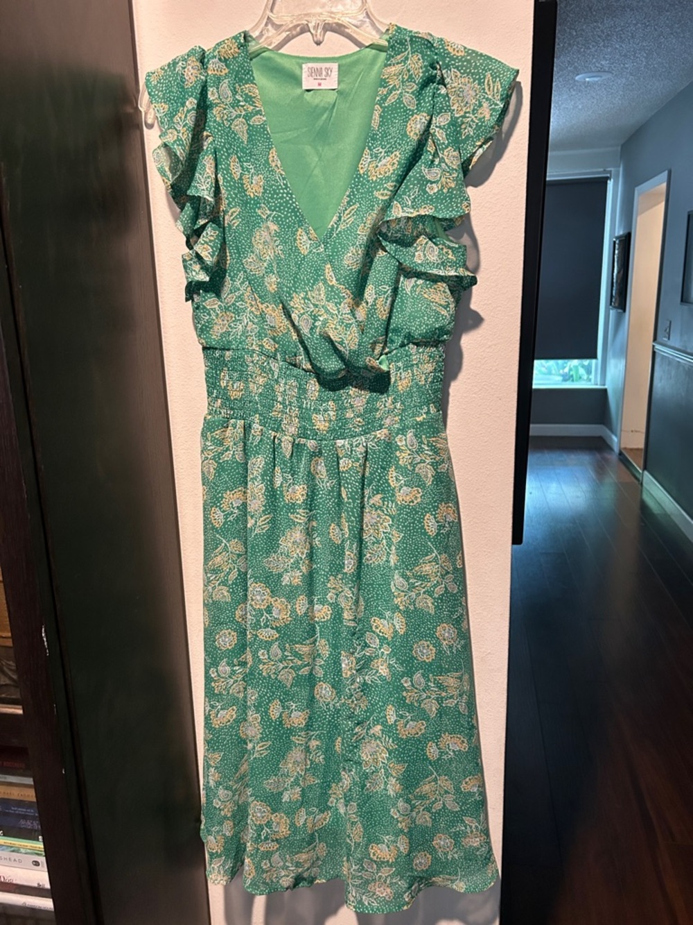 Sienna Sky Green Floral Ruffle Sleeve Dress